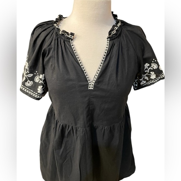 Old Navy Embroidered Mini Swing Dress Black Small Boho Peasant - Picture 8 of 11